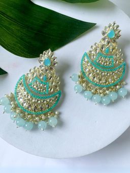 I Jewels - Gold Plated Traditional Handcrafted Pearl Kundan Beaded Chandbali Earrings