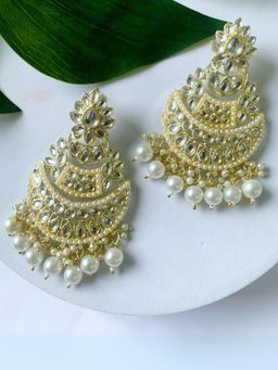I Jewels - Gold Plated Traditional Handcrafted Pearl Kundan Beaded Chandbali Earrings