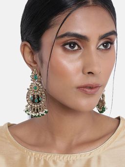I Jewels - Gold Plated Chandbali Kundan & Beaded Earrings