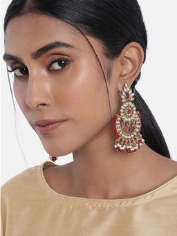 I Jewels - Gold Plated Chandbali Kundan & Beaded Earrings