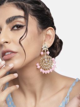 I Jewels - Pink Gold Plated Zinc Alloy Kundan and Pearl Traditional Earrings for Women