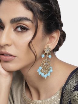 I Jewels - Gold Plated Zinc Alloy Kundan and Pearl Traditional Earrings