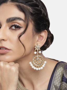 I Jewels - Traditional Gold Plated Kundan & Pearl Earrings