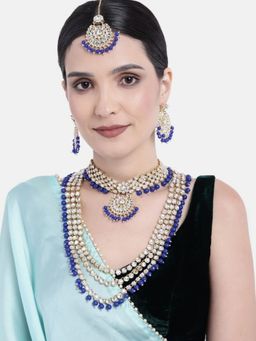 I Jewels - Traditional Gold Plated Kundan & Pearl Bridal Choker Necklace Jewellery Set