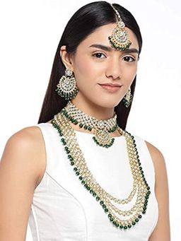 I Jewels - Traditional Gold Plated Kundan & Pearl Bridal Choker Necklace Jewellery Set