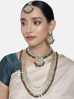 I Jewels - Traditional Gold Plated Kundan & Pearl Bridal Choker Necklace Jewellery Set