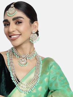 I Jewels - Traditional Gold Plated Kundan & Pearl Bridal Choker Necklace Jewellery Set