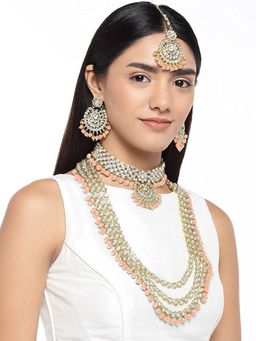 I Jewels - Traditional Gold Plated Kundan & Pearl Bridal Choker Necklace Jewellery Set