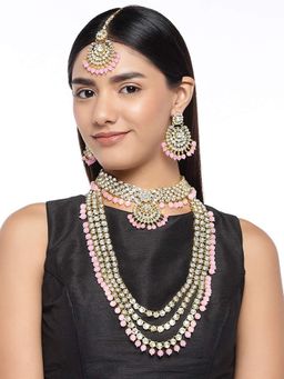 I Jewels - Traditional Gold Plated Kundan & Pearl Bridal Choker Necklace Jewellery Set