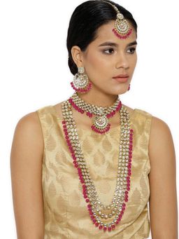 I Jewels - Traditional Gold Plated Kundan & Pearl Bridal Choker Necklace Jewellery Set