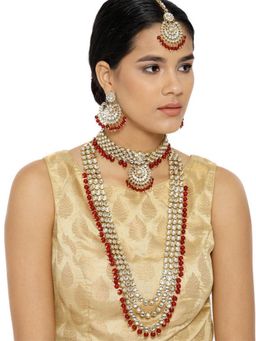 I Jewels - Traditional Gold Plated Kundan & Pearl Bridal Choker Necklace Jewellery Set