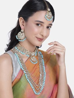 I Jewels - Traditional Gold Plated Kundan & Pearl Bridal Choker Necklace Jewellery Set