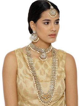I Jewels - Traditional Gold Plated Kundan & Pearl Bridal Choker Necklace Jewellery Set