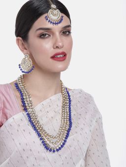 I Jewels - Gold Plated Traditional Kundan & Pearl Bridal Necklace Jewellery Set