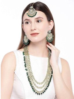 I Jewels - Gold Plated Traditional Kundan & Pearl Bridal Necklace Jewellery Set