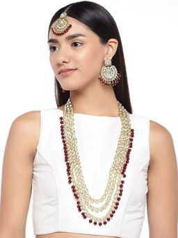 I Jewels - Gold Plated Traditional Kundan & Pearl Bridal Necklace Jewellery Set