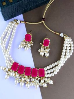 I Jewels - Gold Plated Traditional Multi Layered Choker Necklace Jewellery Set