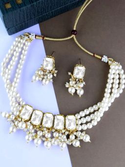 I Jewels - Gold Plated Traditional Multi Layered Choker Necklace Jewellery Set