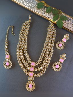 I Jewels - Gold Plated Traditional Kundan Necklace Jewellery Set