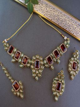 I Jewels - Gold Plated Traditional Kundan Choker Necklace Jewellery Set