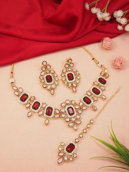 I Jewels - Gold Plated Traditional Kundan Choker Necklace Jewellery Set