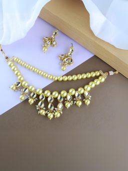 I Jewels - Gold Plated Traditional Kundan & Pearls Choker Necklace Jewellery Set