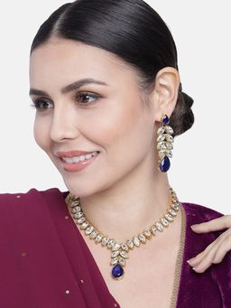 I Jewels - Gold Plated Traditional Blue Stone Necklace Jewellery Set