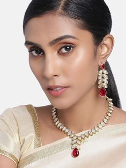 I Jewels - Gold Plated Traditional Stone Necklace Jewellery Set