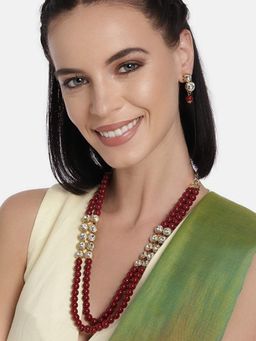 I Jewels - Gold Plated Traditional Layered Pearl Necklace Jewellery Set