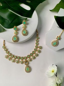 I Jewels - Latest Stylish Gold Plated Traditional Kundan Stone Necklace Jewellery Set