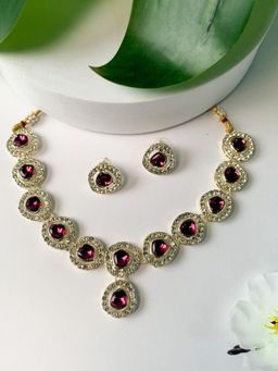 I Jewels - Gold Plated Traditional Stone Choker Necklace Jewellery Set