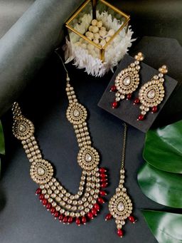 I Jewels - Gold Plated Traditional Multi Layered Bridal Necklace Jewellery Set