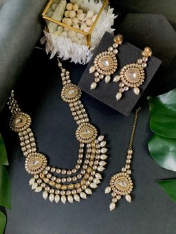 I Jewels - Gold Plated Traditional Multi Layered Bridal Necklace Jewellery Set