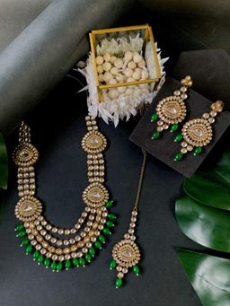 I Jewels - Gold Plated Traditional Multi Layered Bridal Necklace Jewellery Set