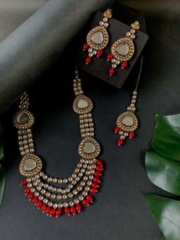 I Jewels - Gold Plated Traditional Multi Layered Bridal Necklace Jewellery Set