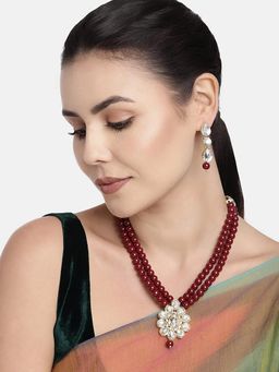 I Jewels - Gold Plated Traditional Pearl Necklace Jewellery Set