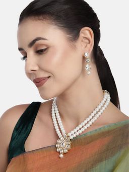 I Jewels - Gold Plated Traditional Pearl & Necklace Jewellery Set