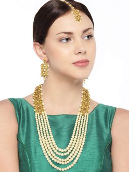 I Jewels - Gold Plated Traditional 5 Layers Kundan & Pearl Jewellery Set