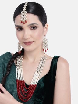 I Jewels - Gold Plated Traditional 5 Layers Kundan & Pearl Jewellery Set