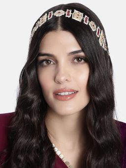 I Jewels - Gold Plated Traditional Floral Kundan Pearl Rajasthani Sheeshphool Sheeshpatti