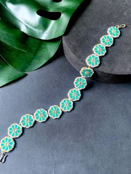 I Jewels - Gold Plated Traditional Floral Kundan Pearl Sheeshphool Matha Patti Sheeshpatti