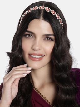 I Jewels - Gold Plated Traditional Floral Kundan Pearl Sheeshphool Matha Patti Sheeshpatti