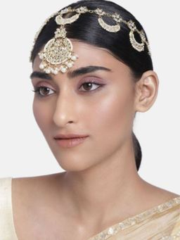 I Jewels - Gold Plated Traditional Floral Kundan Pearl Sheeshphool Sheeshpatti