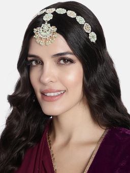 I Jewels - Gold Plated Traditional Floral Kundan Pearl Sheeshphool Sheeshpatti