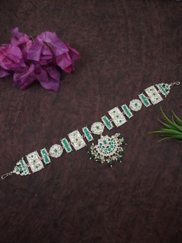 I Jewels - Gold Plated Metal Traditional Floral Kundan Pearl Sheeshphool Sheeshpatti