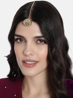 I Jewels - Gold Plated Rajputi Kundan Pearl Borla Matha Patti Maang Tikka