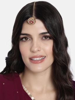 I Jewels - Gold Plated Rajputi Kundan Pearl Borla Matha Patti Maang Tikka