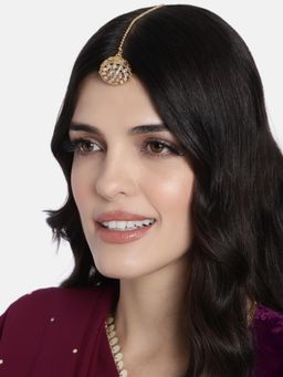 I Jewels - Gold Plated Rajputi Kundan Pearl Borla Maang Tikka