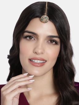 I Jewels - Gold Plated Rajputi Kundan Pearl Borla Matha Patti Maang Tikka