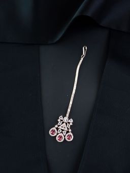I Jewels - Rose Gold Plated Pink Beautiful Ad & Cz Crystal Maang Tikka
